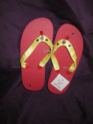 Berry Red & Yellow flip flops