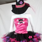 3pc Cute Pretty Punk skul Witch Tutu Petticoat Costume Fuchsia Black glitter S M