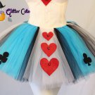 Cute Alice in wonderland queen of hearts blue white red tutu costume skirt 1 sz