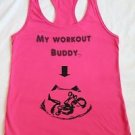 My workout buddy baby bump pregnancy maternity gym crossfit pink tank top M