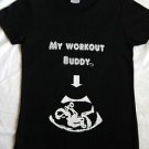 My workout buddy baby bump pregnancy maternity gym crossfit black tshirt top S