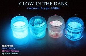 WHITE GID GLOW IN THE DARK STAR DUST NAIL ACRYLIC GLITTERS 1/2oz + 1tsp GID gift