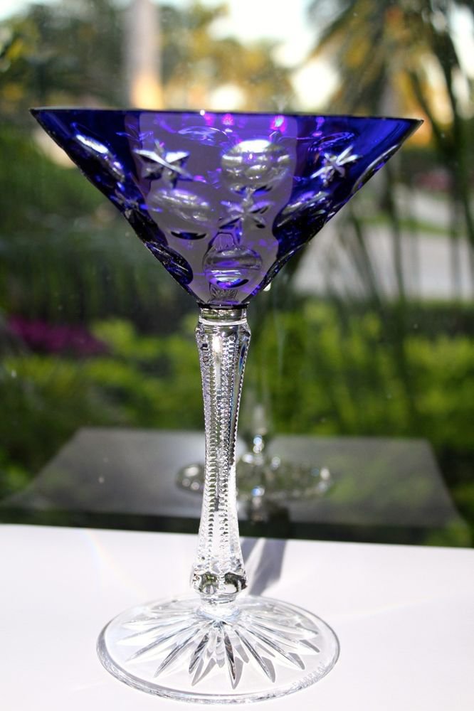 Faberge Blue Martini Glasses set of 4 in original presentation case