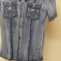 Men's Roar Signature Blue/Grey Short Sleeve Button Up Shirt Size Medium