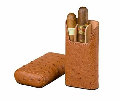 The "Show Band" 3 Cigar Case - Ostrich Tan