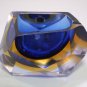 Blue & Yellow Murano Sommerso Faceted Art Glass Ashtray | Alessandro Mandruzzato