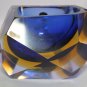 Blue & Yellow Murano Sommerso Faceted Art Glass Ashtray | Alessandro Mandruzzato