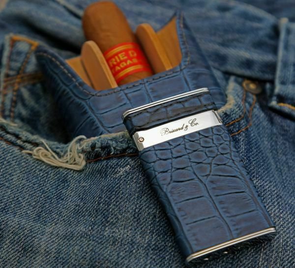 Bizard and Co. - The "Show Band" 3 Cigar Case - Indigo Croco Pattern