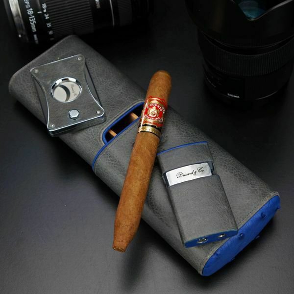 Bizard and Co. - Venezia Lighter - Blue Ostrich and Gray Leather
