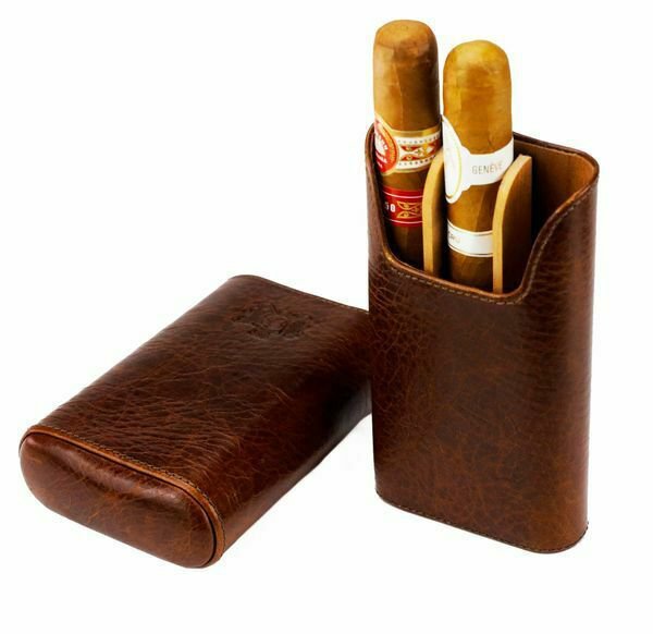 Bizard and Co. - The "Show Band" 3 Cigar Case - Antique Saddle Leather