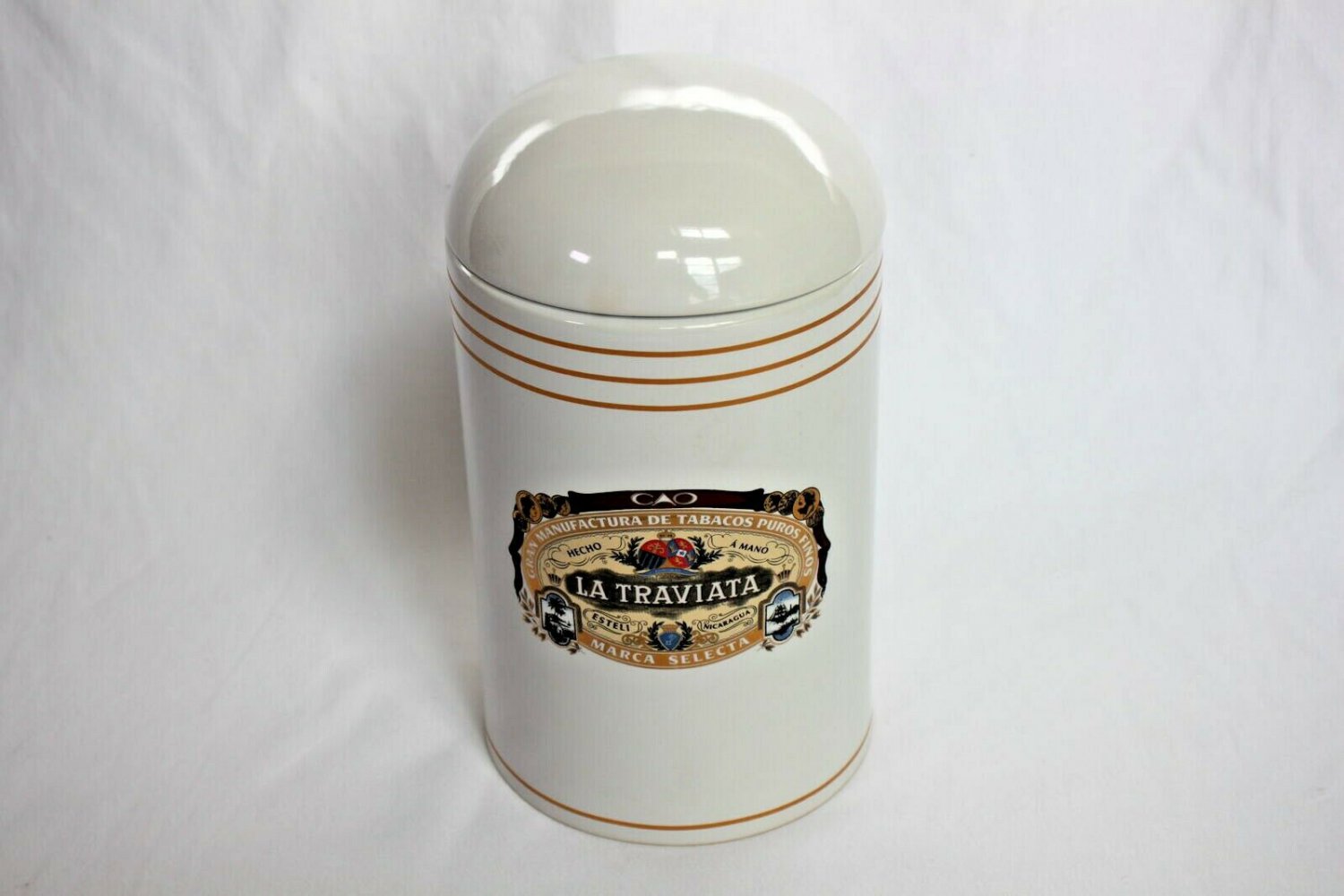 CAO LA TRAVIATA MARCA SELECTA WHITE CERAMIC CIGAR HUMIDOR JAR