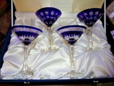 Faberge Crystal Martini Glasses Set Of 4 New In Presentation box