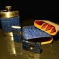 Brizard and Co Indigo and grey Traveldor with flask , cutter and lighter