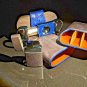 Brizard and Co Blue Ostrich and Grey Leather  Case, Cutter and Lighter Combo