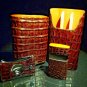 Brizard and Co Brown Caiman Alligator Case , Cutter & Lighter. NIB Made in USA