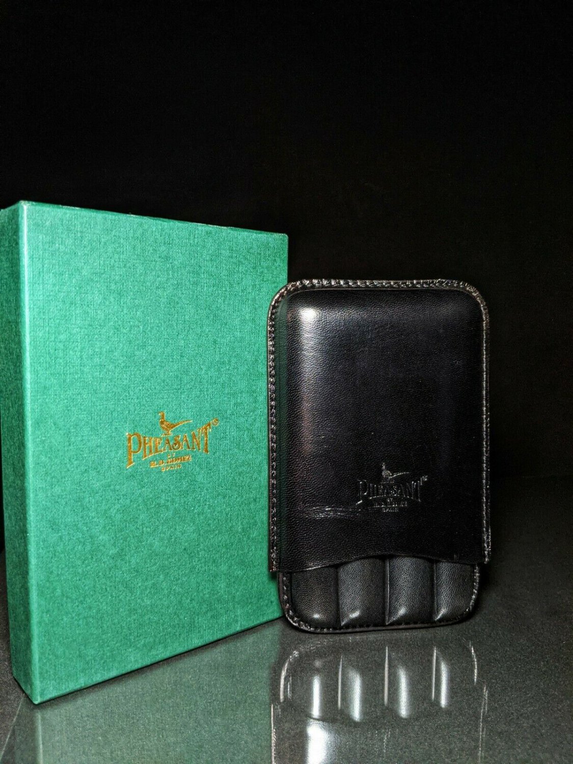 Pheasant Black  Leather Cigar Case Made in Spain NIB