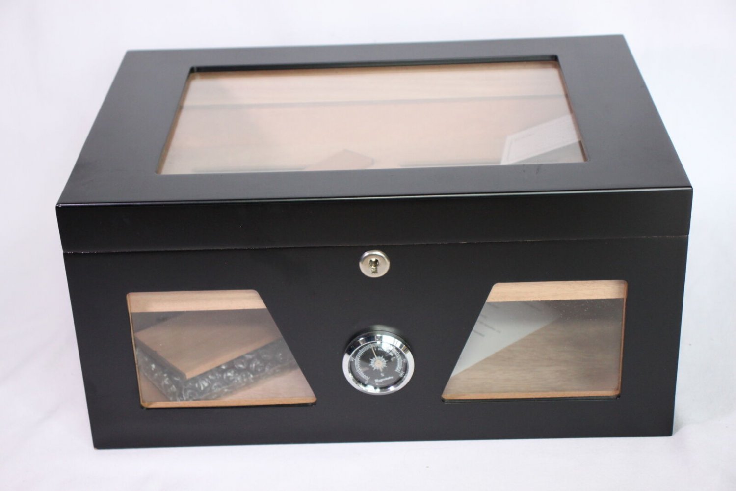Frame Ford Black and Glass Humidor with Lock and Key 15" l X 10.5" W x 7" H