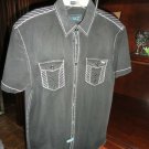 Roar Black Signature Short  Sleeve Button Up Shirt Size Medium