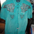 Roar Teal Signature Short Sleeve Button Up Shirt Size Large