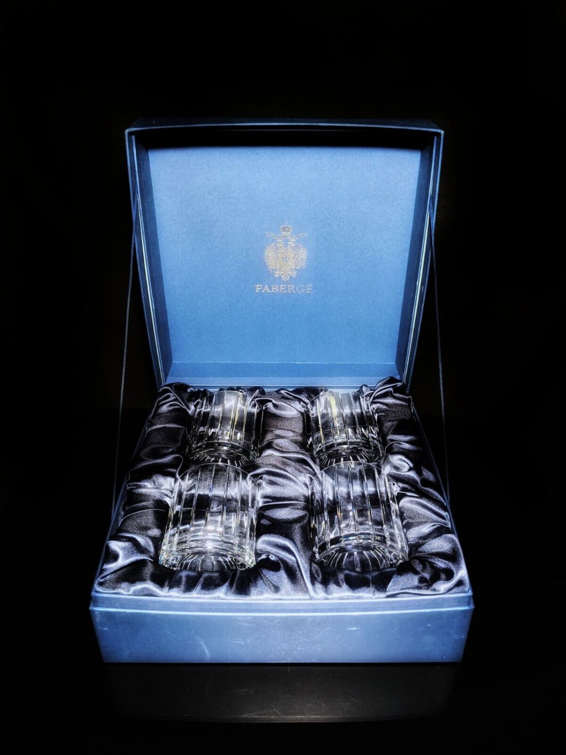 Faberge Atelier Clear Crystal Old Fashion Glasses 3 3/4" H x 3 1/4" W NIB