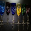 Faberge Odessa Crystal Assorted Colored  Champagne Flutes Set of 6 NIB