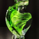 Lalique Tenaga Green Leaf Crystal Vase