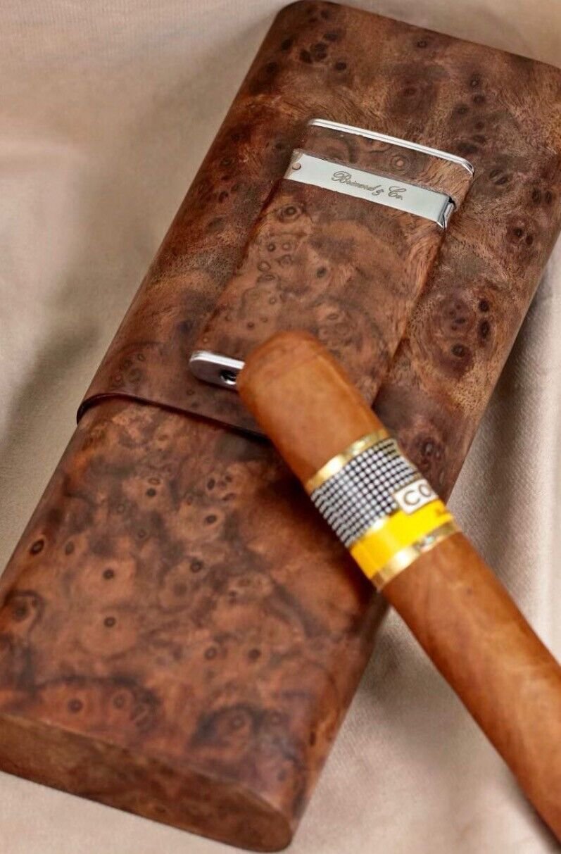 Brizard and Co Walnut Burl  Case And Dual Flame Lighter NIB