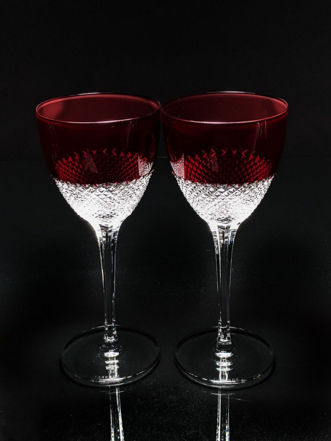Faberge Firenze Ruby Red Crystal Goblet Glasses Set of 2