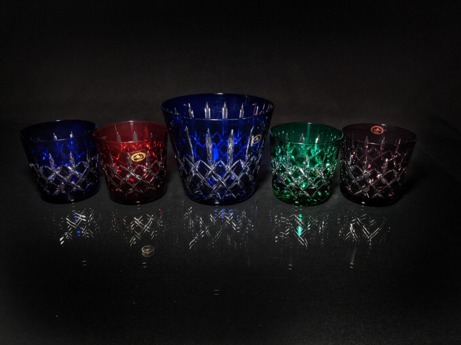 AJKA Arabella Cobalt Blue Crystal Ice Bucket with Whiskey Glasses