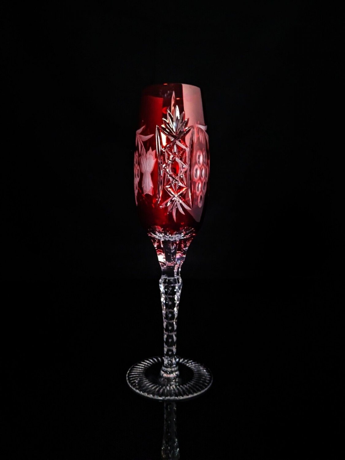 ajka marsala crystal ruby red champagne flute 9" Tall