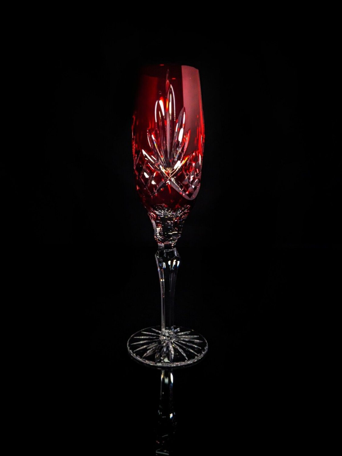 ajka caroline crystal ruby red colored champagne flute 9" Tall