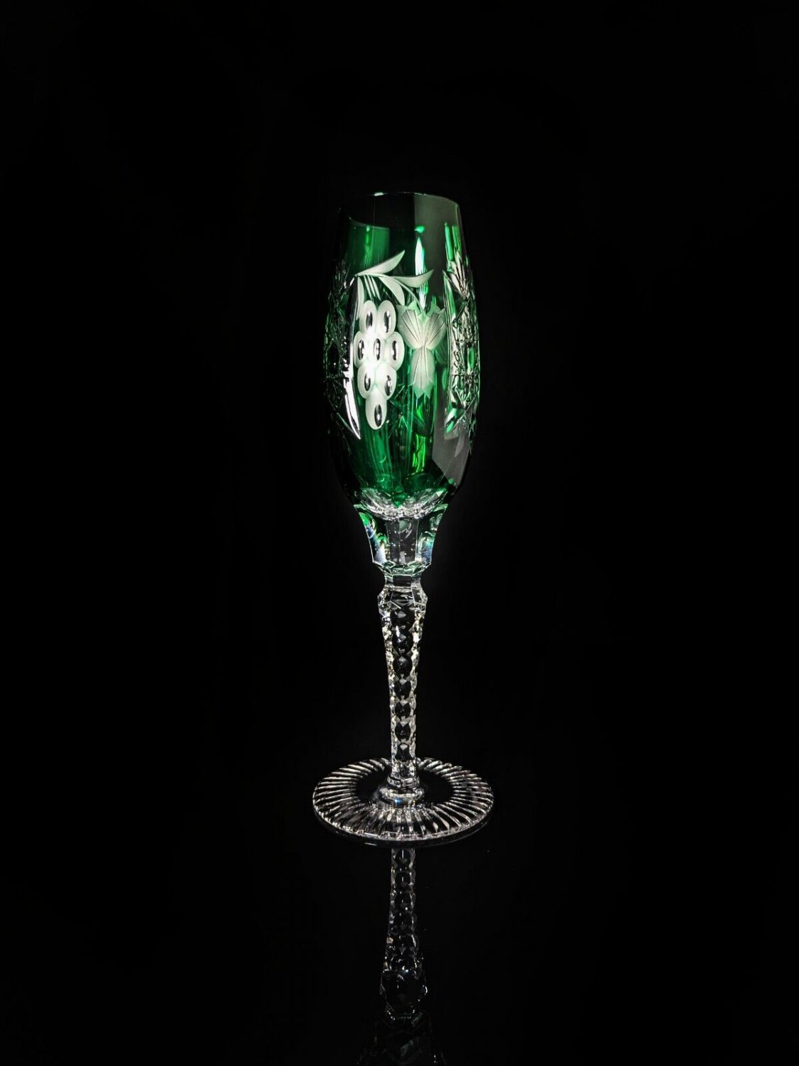 Ajka Marsala Emerald Green  Crystal Champagne Flute 9" Tall