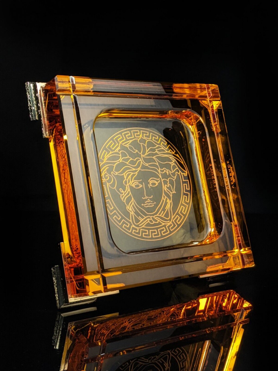 VERSACE  "MEDUSA PRISMA AMBER " CRYSTAL ASHTRAY NIB
