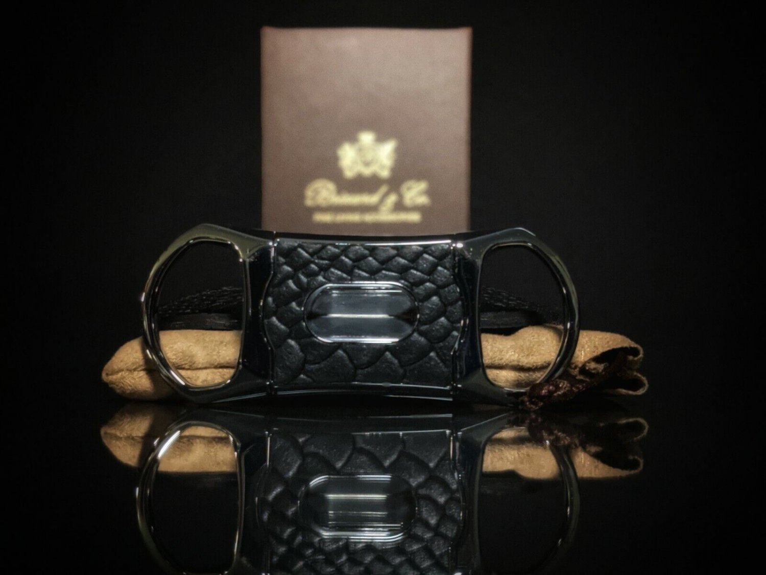 Brizard and Co Black Python Pattern and Red Leather cigar V cutter