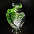 Lalique Crystal  Green Leaf Tall Vase
