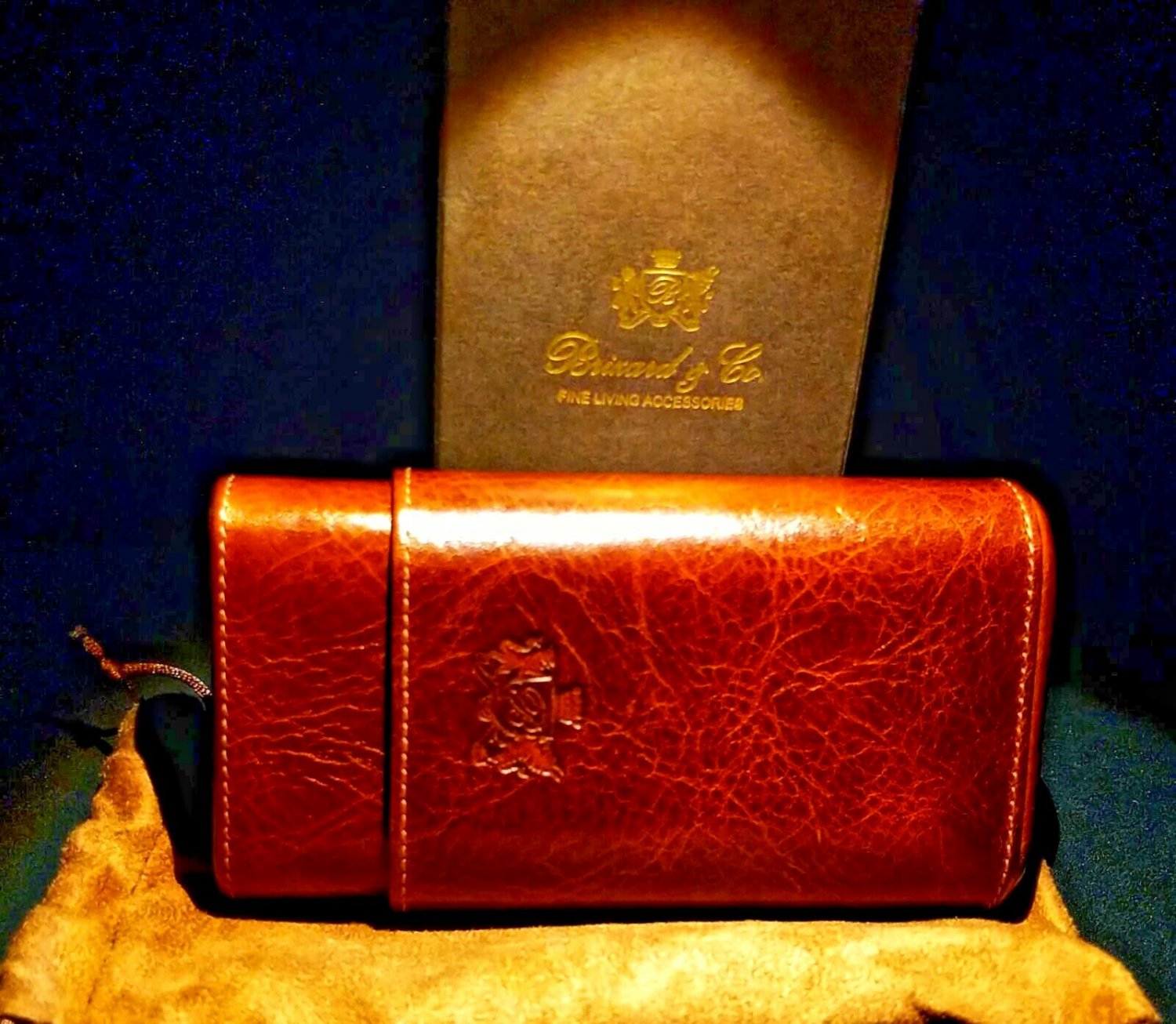 Brown Antique Saddle Leather cigar case  Made in USA by Brizard and Co NIB