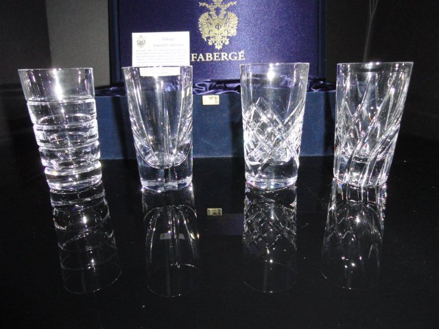 Faberge Crystal Clear Shot Glasses Nib