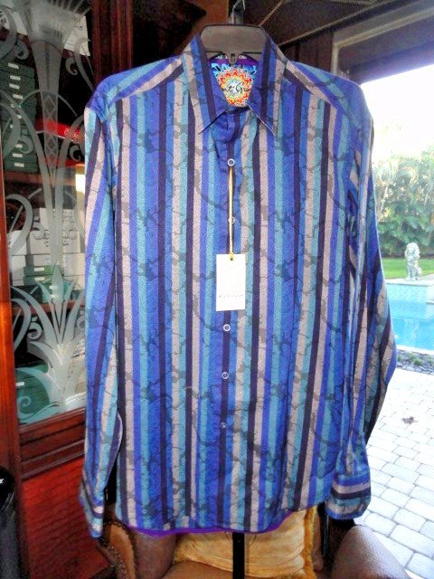 Robert Graham Caneel Blue Long Sleeve Shirt Size Medium NWTS