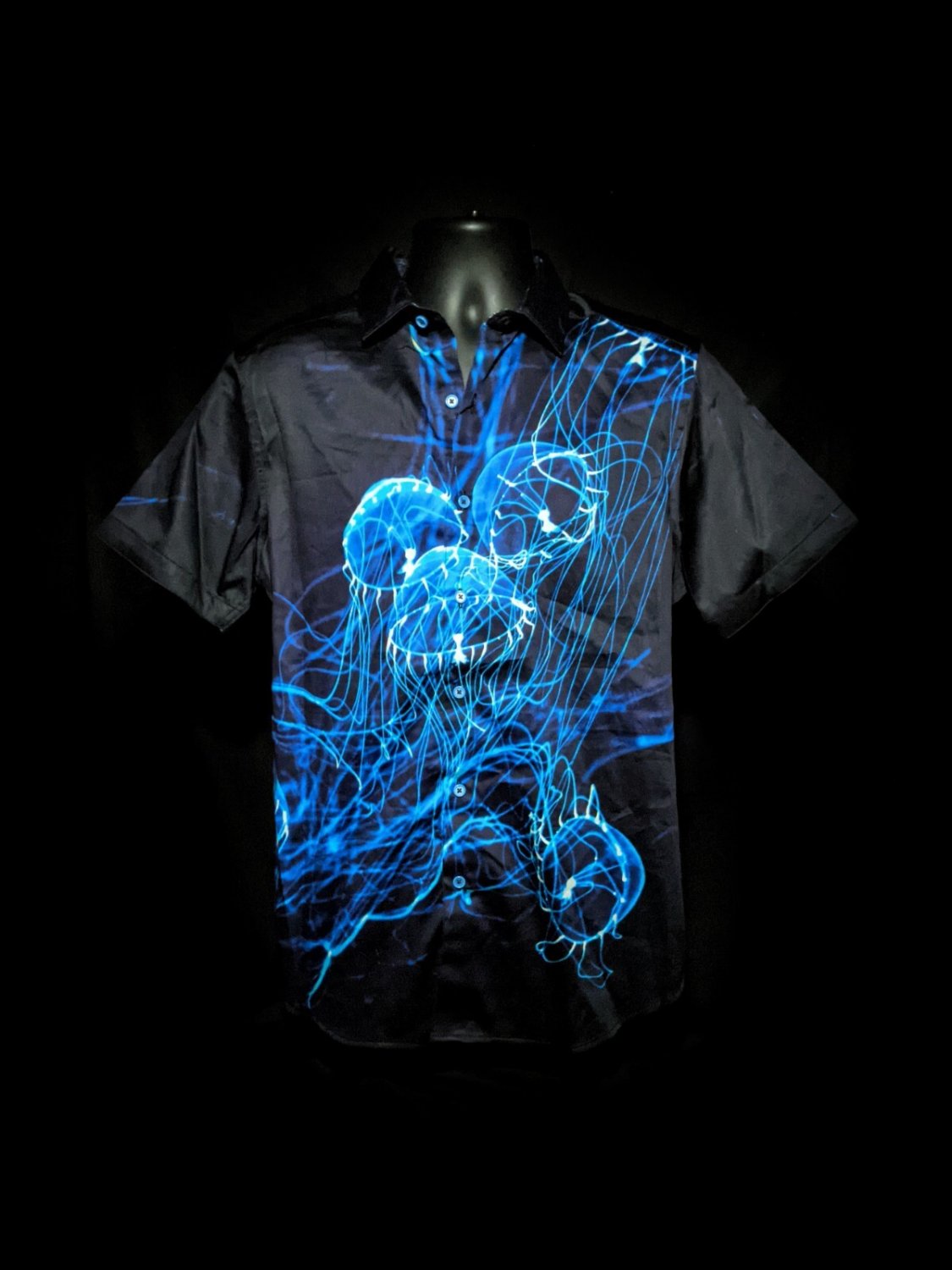 Robert Graham Deep Blue Jellyfish Short Sleeve Shirt Size Large Classic Fit