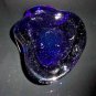 Dark Blue  Heavy Glass  Bowl Ashtray Measures 9" L x 6.5" W x 1.5" H