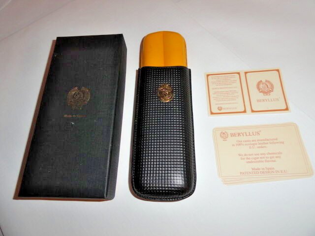 Beryllus  Black & Gold Corona Size Leather Case NIB Made in Spain