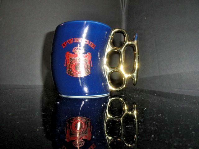 Punch Ceramic Coffee Mug with Gold Painted Finger Grip Handle NIB