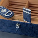 cigar humidor -Indigo Croco Pattern 30 / 40 ct with cutter and lighter  USA