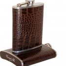 Brizard  Flask 8 oz. Tobacco Croco Pattern Leather  Made in USA NIB