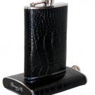 Brizard and Co Flask 8 oz. Black Croco Pattern Leather Made in USA NIB