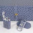 Brizard American Blue Jeans Ostrich Humidor with Table Lighter & V-cutter NIB