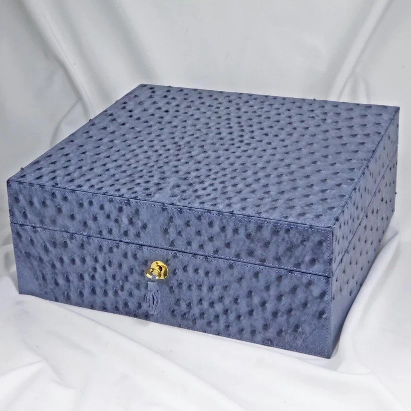 Brizard American Blue Jeans Ostrich Humidor 60 / 70 ct Made in USA NIB