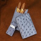 Brizard American Blue Jeans Ostrich 3 Cigar Case & Venezia  Lighter  NIB