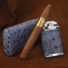 Brizard American Blue Jeans Ostrich 3 Cigar Case & Gatsby Lighter  NIB