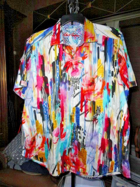 Robert Graham Coloful Embroidered Short Sleeve Shirt Size 3XL